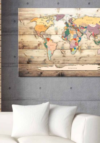 ARTGEIST The World at Your Fingertips verdenskort billede - multifarvet print p� kork (40x60)