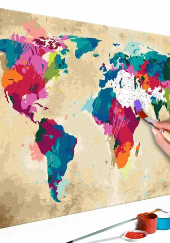 ARTGEIST DIY Verdenskort Colourful maleri - hvidt lrred, inkl. maling og 2 pensler (H: 40cm)