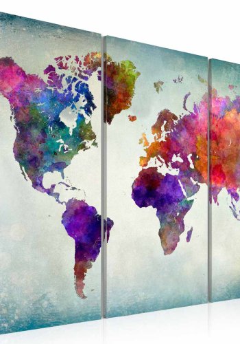 ARTGEIST Verdenskort i farver billede - multifarvet print, 3-delt - Flere strrelser