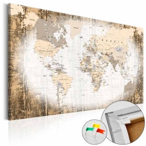 ARTGEIST Enclave of the World verdenskort billede - hvid/brun print p� kork (80x120)