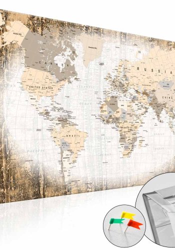 ARTGEIST Enclave of the World verdenskartbilde - hvit/brunt trykk p� kork (80x120)