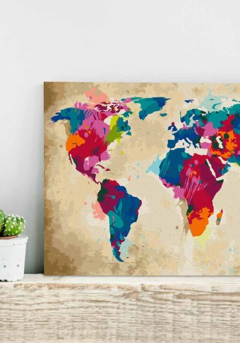 ARTGEIST DIY Verdenskort Colourful maleri - hvidt lrred, inkl. maling og 2 pensler (H: 40cm)