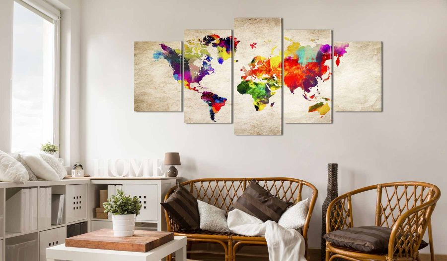 ARTGEIST Verdenskort Abstract Fantasy billede - multifarvet print, 5-delt - Flere st�rrelser