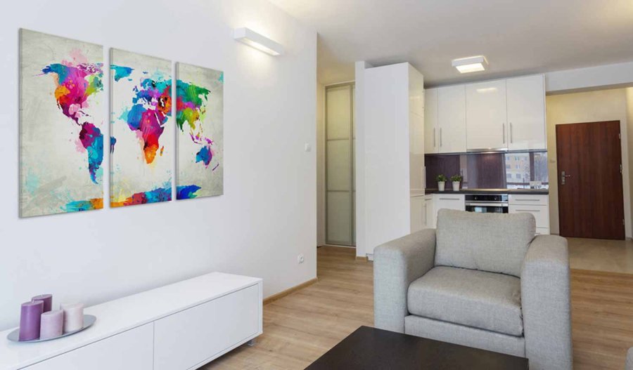 ARTGEIST Verdenskort An Explosion of Colors billede - multifarvet print, 3-delt - Flere st�rrelser