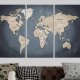 ARTGEIST Weltkartenbild -  Blau/Schwarz und Braun Druck auf Kork, 3-teilig (mehrere Gren)
