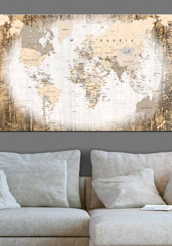 ARTGEIST Enclave of the World verdenskartbilde - hvit/brunt trykk p� kork (80x120)