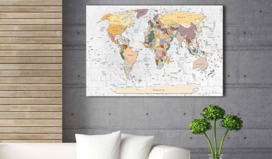 ARTGEIST World's Walls verdenskort billede - multifarvet print p� kork (60x90)