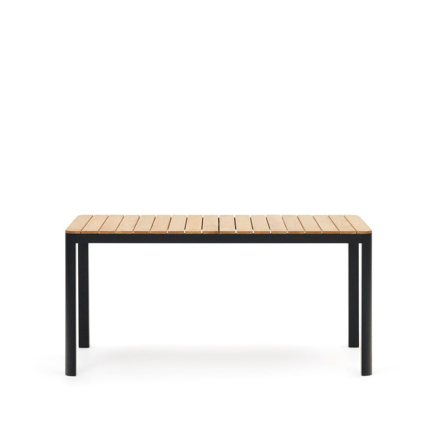 KAVE HOME Bona hagebord, rektangulrt - naturlig teak og sort aluminium (160x90)
