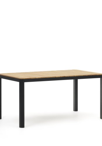 KAVE HOME Bona hagebord, rektangulrt - naturlig teak og sort aluminium (160x90)