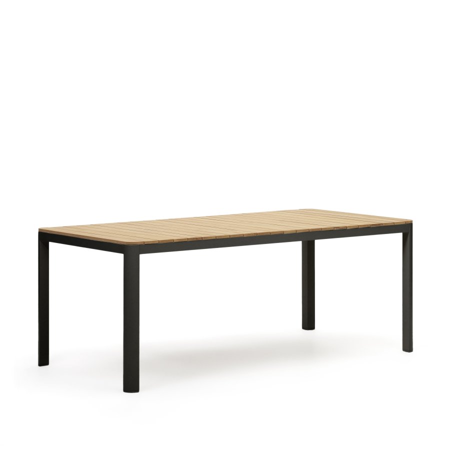 KAVE HOME Bona hagebord, rektangulrt - naturlig teak og svart aluminium (200x100)