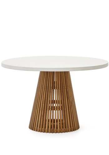 KAVE HOME Alcaufar hagebord, rundt - hvit sement og teak (120)
