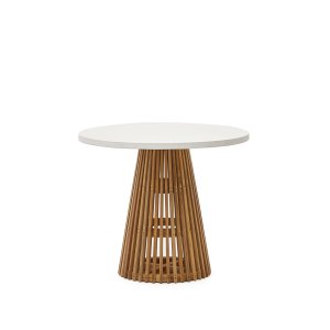 KAVE HOME Alcaufar havebord, rund - hvid cement og teaktr (90)
