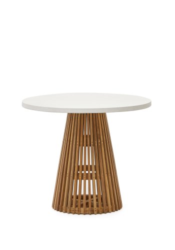 KAVE HOME Alcaufar hagebord, rundt - hvit sement og teak (90)
