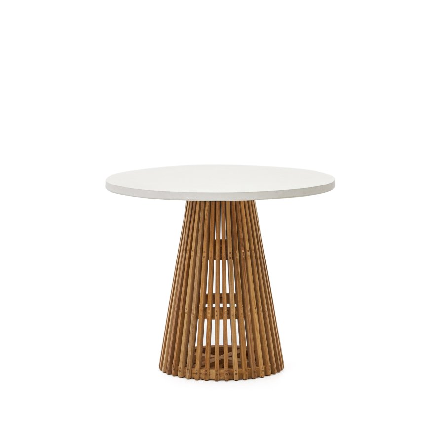 KAVE HOME Alcaufar hagebord, rundt - hvit sement og teak (90)