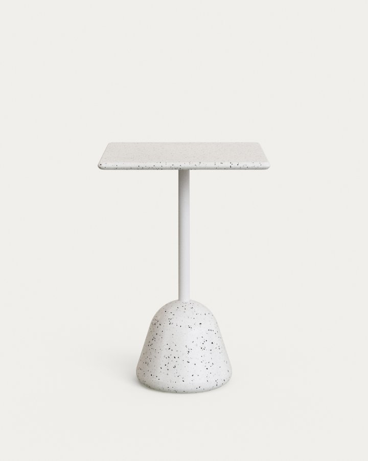 KAVE HOME Saura hyt barbord i hvit terrazzo med hvit terrazzoplate, 99 x 70 x 70 cm