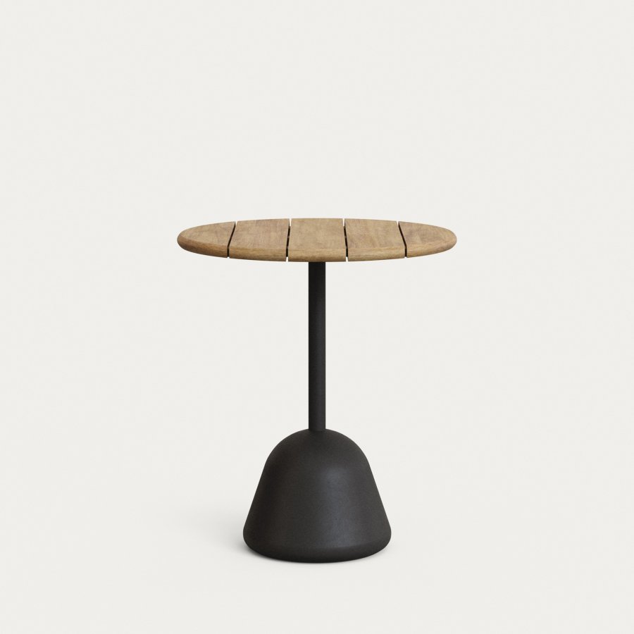 KAVE HOME Saura bord med akasieplate, naturlig finish og svart sementbase 70x75 cm