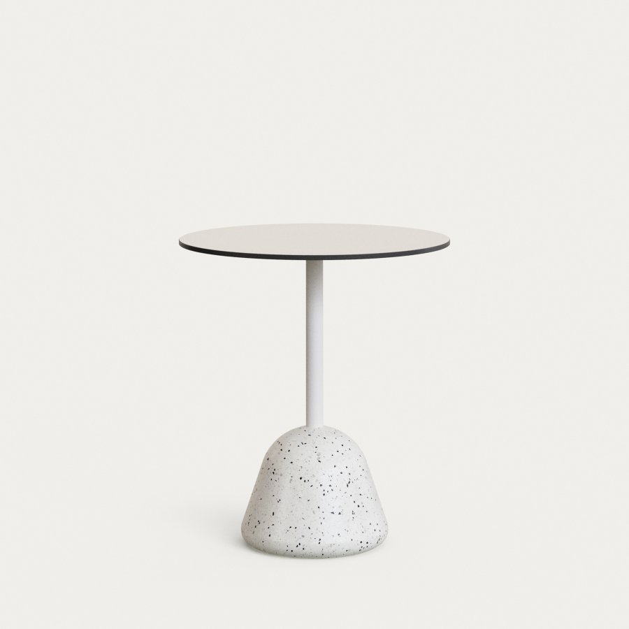 KAVE HOME Tiaret-bord med hvit topp og hvit terrazzo-base 68x73 cm