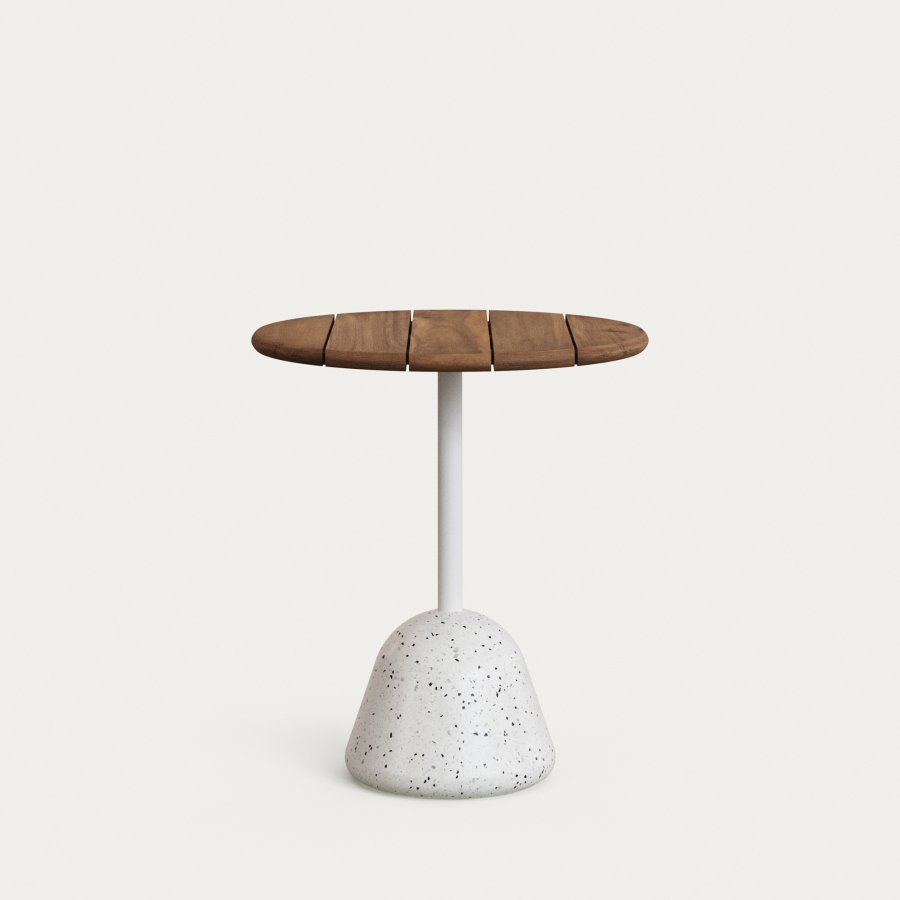 KAVE HOME Saura bord med akasieplate i valnttfinish og hvit terrazzobase 70x75cm