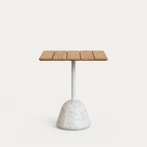 KAVE HOME Saura havebord, kvadratisk - natur akacietr og hvid terrazzo (70x70x75)