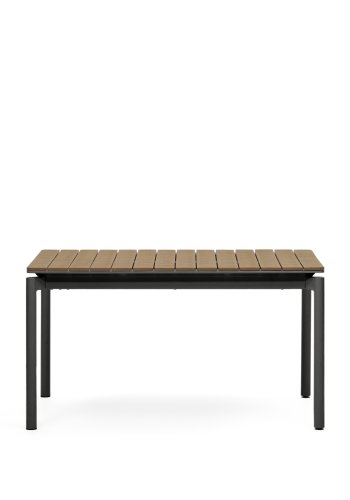 KAVE HOME Canyelle hagebord, med uttrekk - plasttre og matt sort aluminium (140(200)x90)