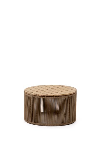 KAVE HOME Dandara utendrs salongbord, rundt - naturlig akasietre og beige tau/stl (60)