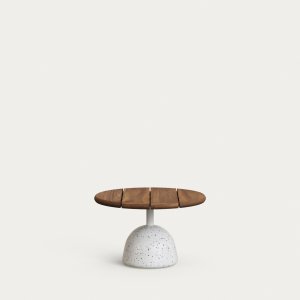 KAVE HOME Saura udendrs sofabord, rund - valnddelakeret akacietr og hvid terrazzo (43x35)