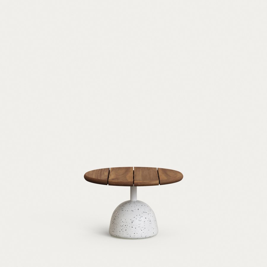 KAVE HOME Saura salongbord med valnttlakkert akasieplate og hvit terrazzobunn 43x35 cm