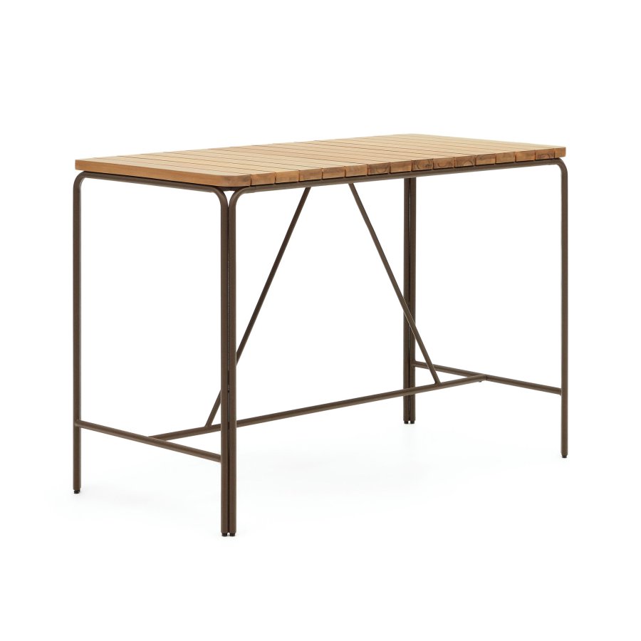 KAVE HOME Salguer utendrs barbord, rektangulrt - naturlig akasietre og brunt stl (140x70)