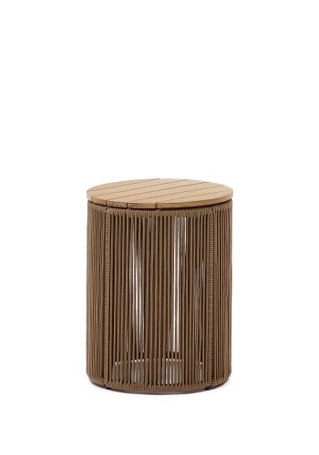 KAVE HOME Dandara utendrs salongbord, rundt - naturlig akasietre og beige tau/stl (40)