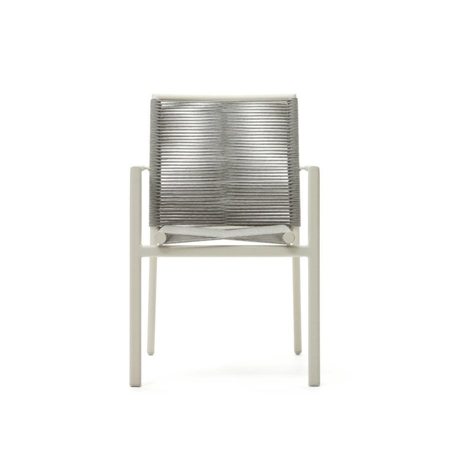 KAVE HOME Culip hagestol, med armlener - grtt tau og hvit aluminium