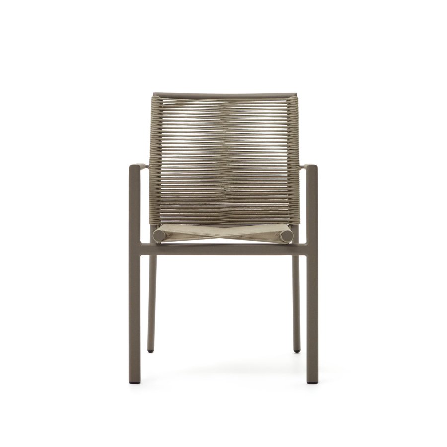 KAVE HOME Culip hagestol, med armlener - beige tau og brunt aluminium