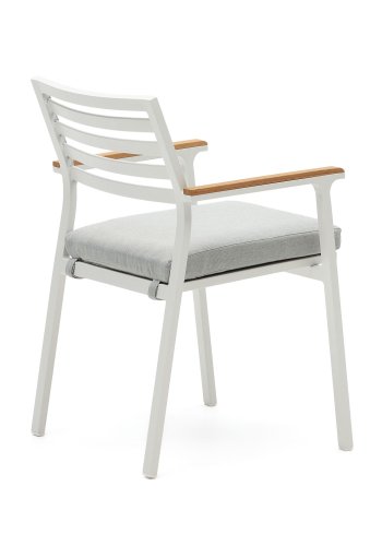 KAVE HOME Bona hagestol, med stoffpute og armlener i teak - hvit aluminium