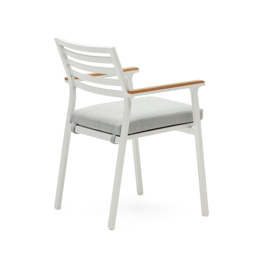 KAVE HOME Bona hagestol, med stoffpute og armlener i teak - hvit aluminium