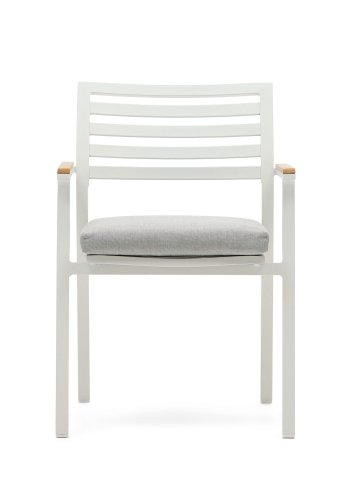 KAVE HOME Bona hagestol, med stoffpute og armlener i teak - hvit aluminium