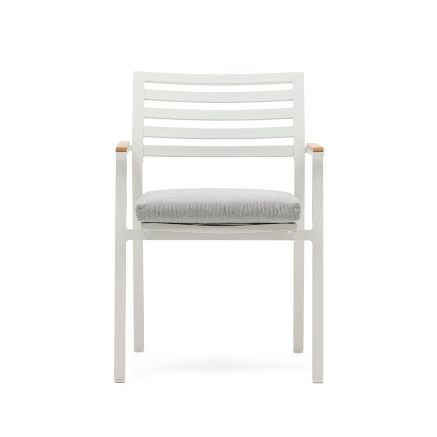 KAVE HOME Bona hagestol, med stoffpute og armlener i teak - hvit aluminium