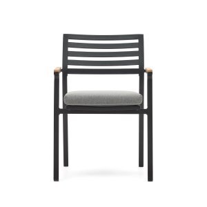 KAVE HOME Bona havestol, m. stofhynde og armln i teaktr - sort aluminium