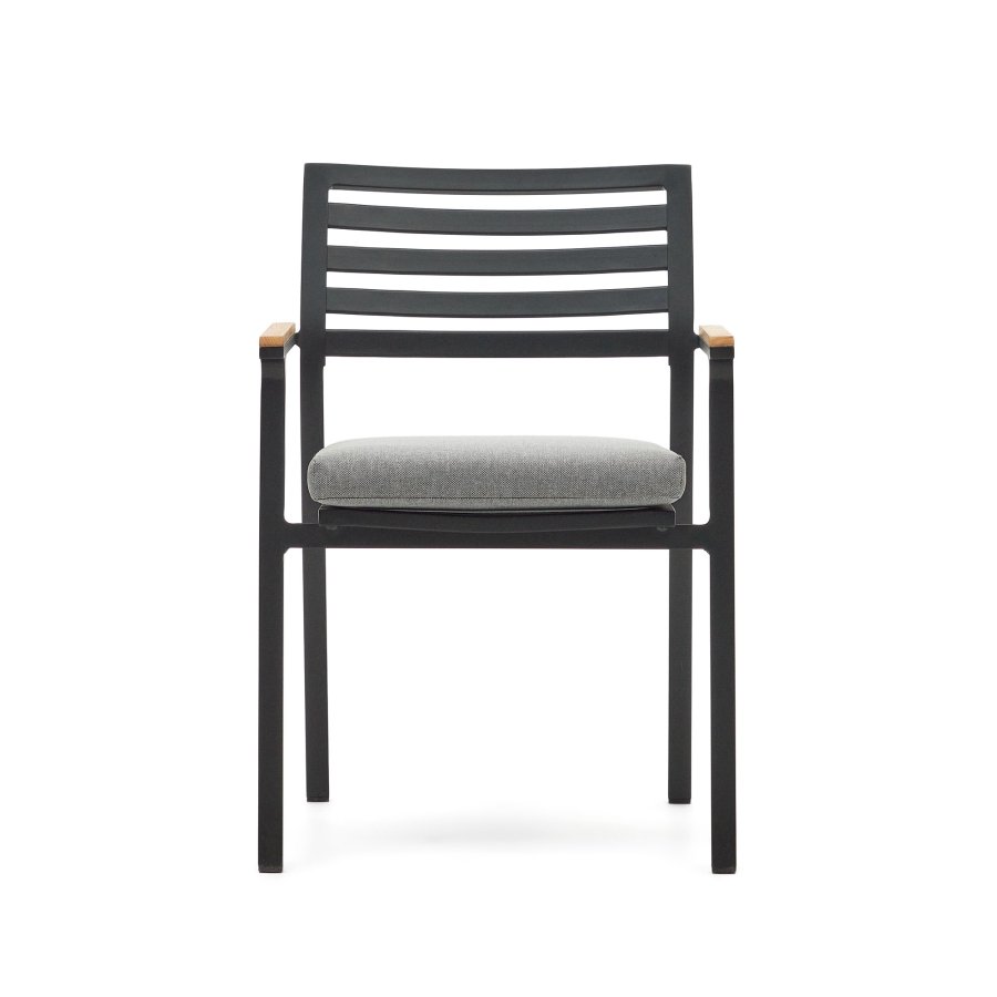 KAVE HOME Bona hagestol, med stoffpute og armlener i teak - sort aluminium