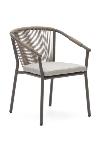 KAVE HOME Xelida hagestol, med beige stoffpute - brunt tau og brunt aluminium