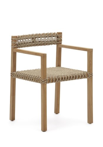 KAVE HOME Giverola stol, med armlener - syntetisk flettet og naturlig teak