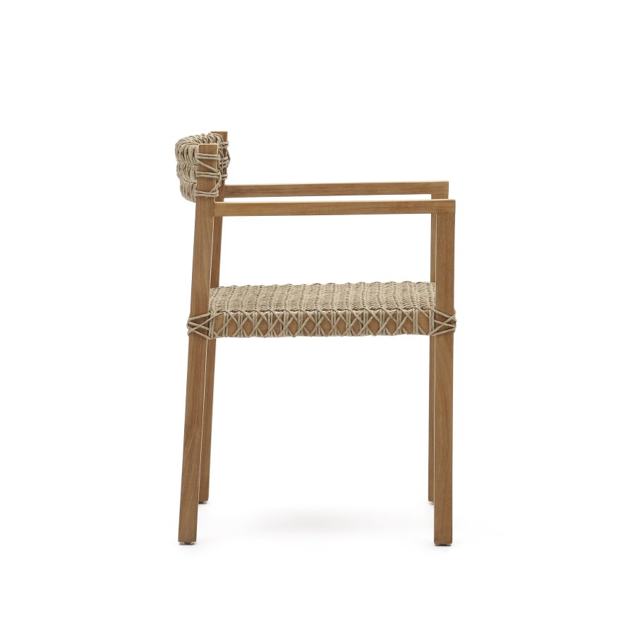 KAVE HOME Giverola stol, med armlener - syntetisk flettet og naturlig teak