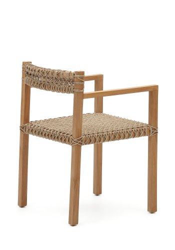 KAVE HOME Giverola stol, med armlener - syntetisk flettet og naturlig teak