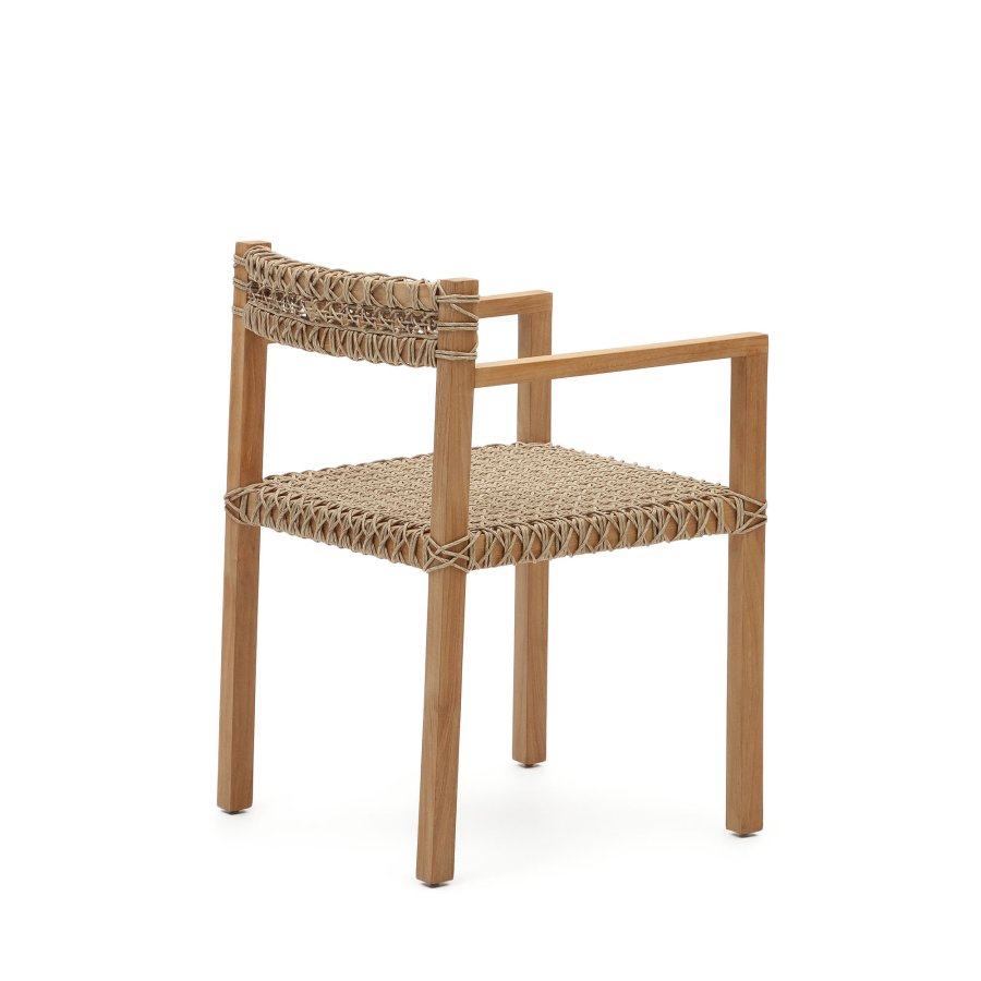 KAVE HOME Giverola stol, med armlener - syntetisk flettet og naturlig teak