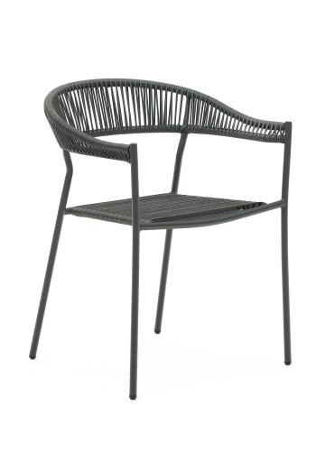 KAVE HOME Futadera hagestol, med armlener - gr syntetisk flettet og grtt stl