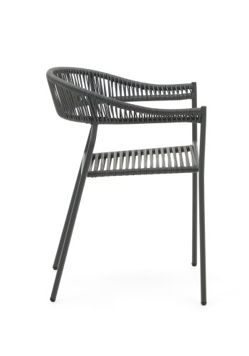 KAVE HOME Futadera hagestol, med armlener - gr syntetisk flettet og grtt stl