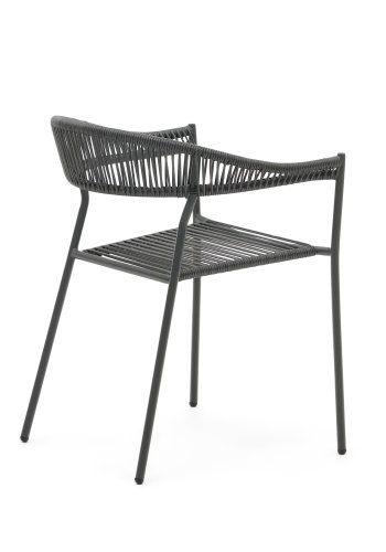 KAVE HOME Futadera hagestol, med armlener - gr syntetisk flettet og grtt stl