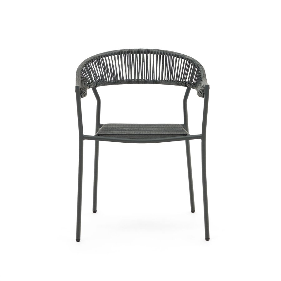 KAVE HOME Futadera hagestol, med armlener - gr syntetisk flettet og grtt stl