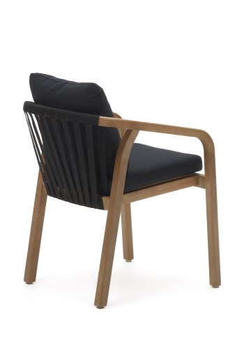 KAVE HOME Lakkert hagestol, med armlener og puter - naturlig eukalyptustre og svart snor