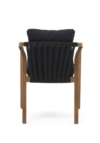 KAVE HOME Lakkert hagestol, med armlener og puter - naturlig eukalyptustre og svart snor