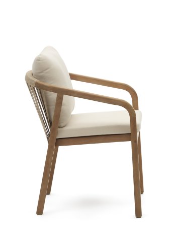 KAVE HOME malt hagestol, med armlener og puter - naturlig eukalyptustre og beige streng