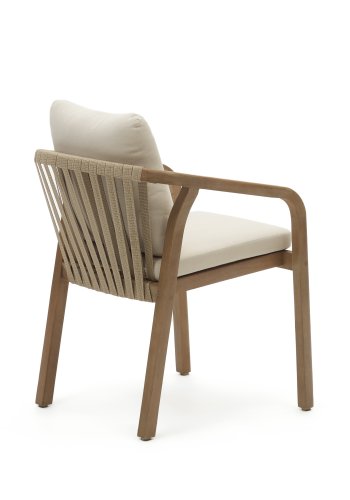 KAVE HOME malt hagestol, med armlener og puter - naturlig eukalyptustre og beige streng